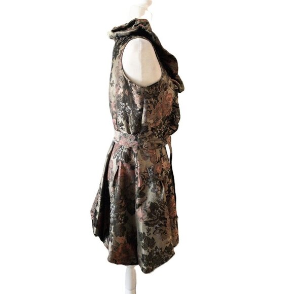 Samuel Dong Pink Floral Brocade Sleeveless Ruffled Dress With Belt SZ S  Bubble - Picture 6 of 12
